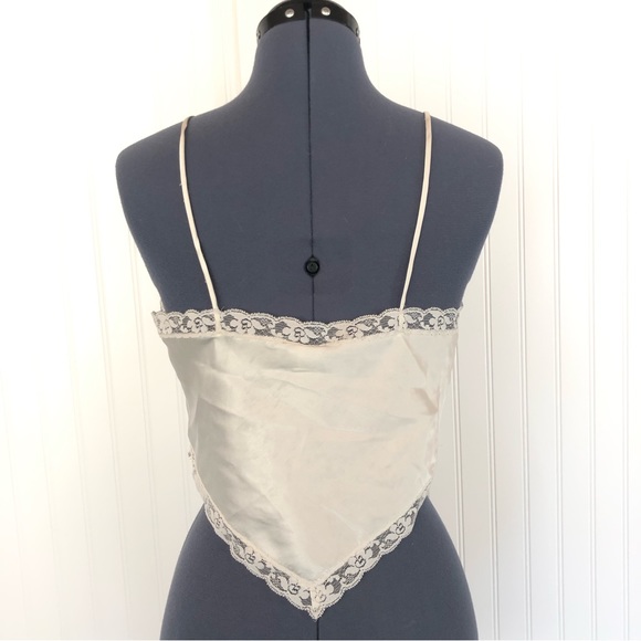 Vintage Lingerie Spaghetti Strap Crop Top White Ivory Triangle Handkerchief Cut - Picture 7 of 13